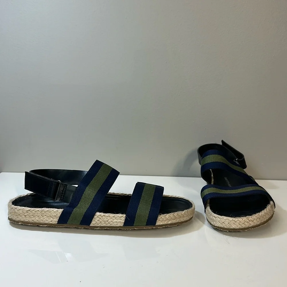 Saks Fifth Avenue Foley Navy Green Stripe Slingback Sandals Size 10 Preppy